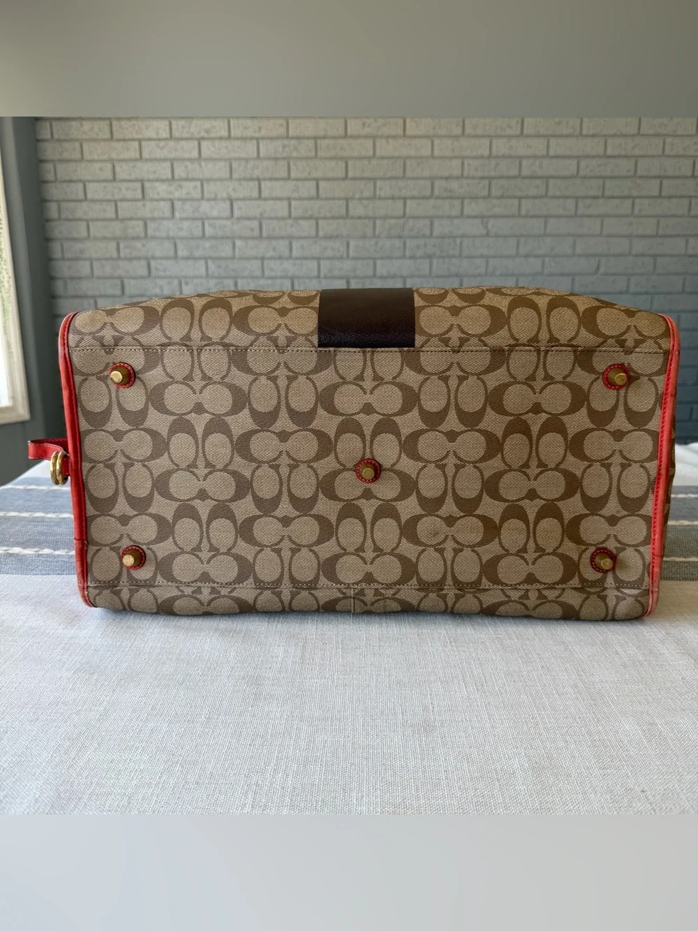 Rare Coach Heritage Stripe Pet Carrier Dog Purse Old Money Luxury Travel Orange